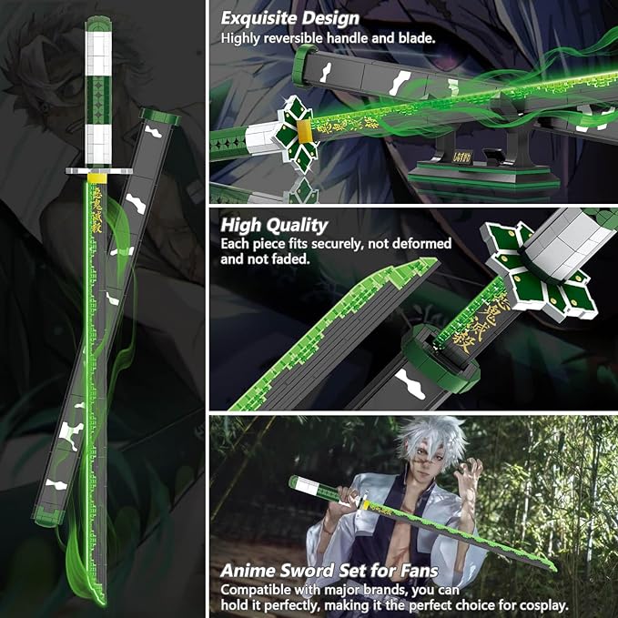 Sanemi Sword Building Set, 39in Demon Slayer Sword Model with Scabbard and Stand (710 PCS)