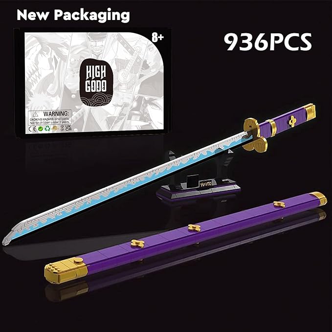 Ensemble de construction d'épées de cosplay d'anime, 936 pièces, une épée Enma Zoro violette de 38,8 pouces avec fourreau et support pour adultes et enfants de 8 ans et plus