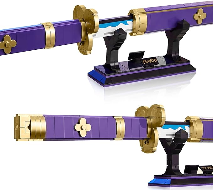 Ensemble de construction d'épées de cosplay d'anime, 936 pièces, une épée Enma Zoro violette de 38,8 pouces avec fourreau et support pour adultes et enfants de 8 ans et plus