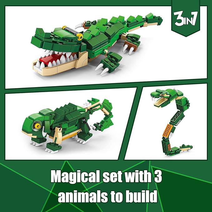 Creator 3 in 1 Animals Building Set, Owl, Shark, Crocodle, Tiger to Animal Figure Toys (1084 PCS)