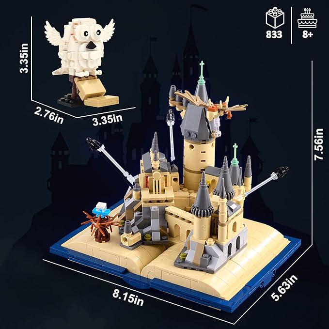 Magic Harry Castle Book Building Set with Owl, Collectible Display Castle Kit for Adults Kids (833 PCS)