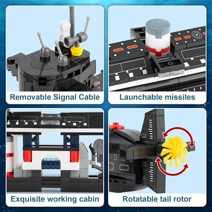 Nuclear Submarine Building Set, WW2 Historical Military Series Submarine Model Set (519 PCS)
