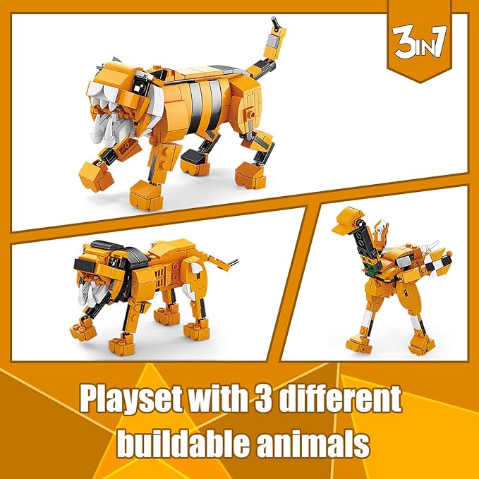 Creator 3 in 1 Animals Building Set, Owl, Shark, Crocodle, Tiger to Animal Figure Toys (1084 PCS)