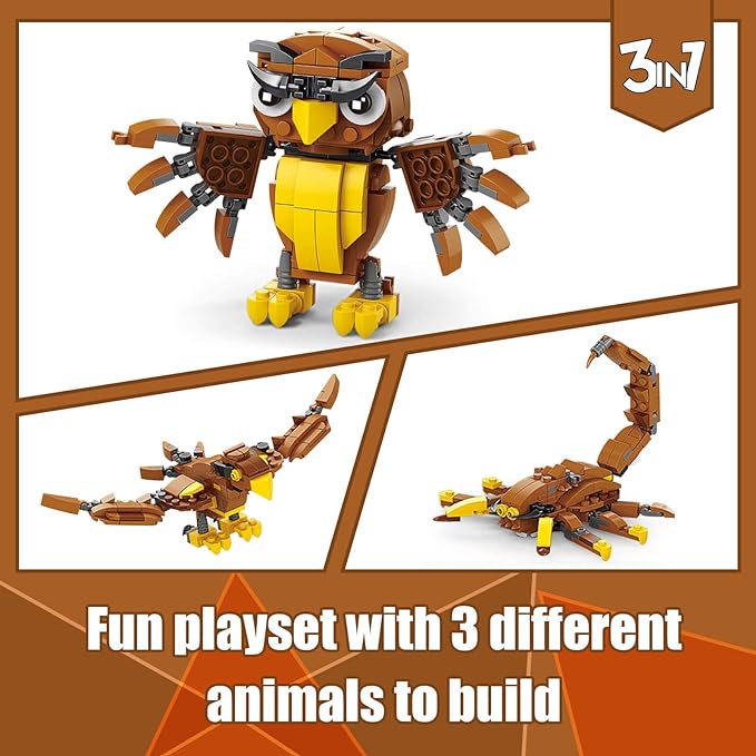 Creator 3 in 1 Animals Building Set, Owl, Shark, Crocodle, Tiger to Animal Figure Toys (1084 PCS)