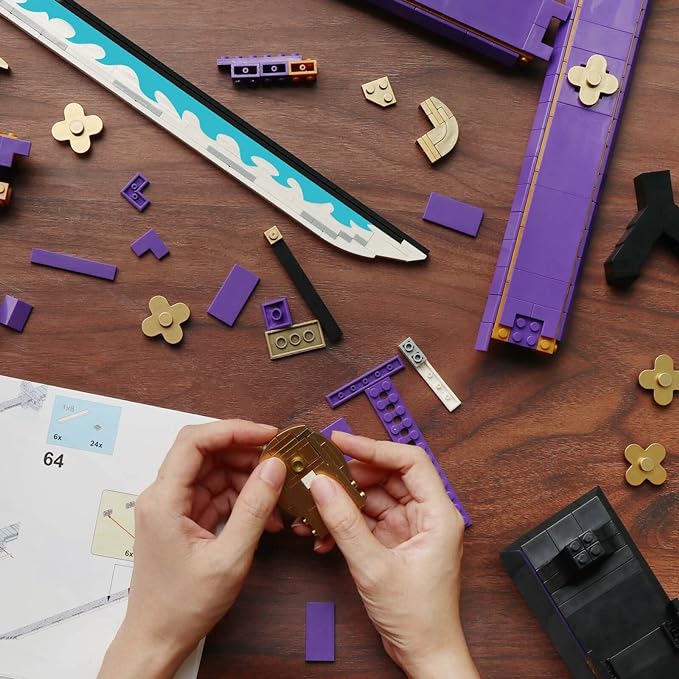 Ensemble de construction d'épées de cosplay d'anime, 936 pièces, une épée Enma Zoro violette de 38,8 pouces avec fourreau et support pour adultes et enfants de 8 ans et plus