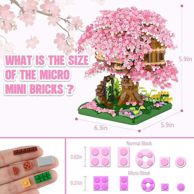 Ensemble de construction d'arbre bonsaï en fleurs de cerisier, ensembles de modèles de maison d'arbre Sakura japonais pour adultes, 2028 pièces mini micro briques à collectionner, cadeau créatif pour adolescents de 14 ans et plus