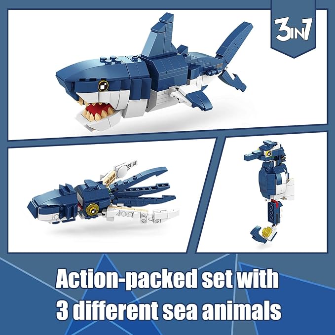 Creator 3 in 1 Animals Building Set, Owl, Shark, Crocodle, Tiger to Animal Figure Toys (1084 PCS)
