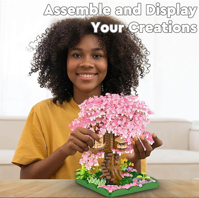 Ensemble de construction d'arbre bonsaï en fleurs de cerisier, ensembles de modèles de maison d'arbre Sakura japonais pour adultes, 2028 pièces mini micro briques à collectionner, cadeau créatif pour adolescents de 14 ans et plus