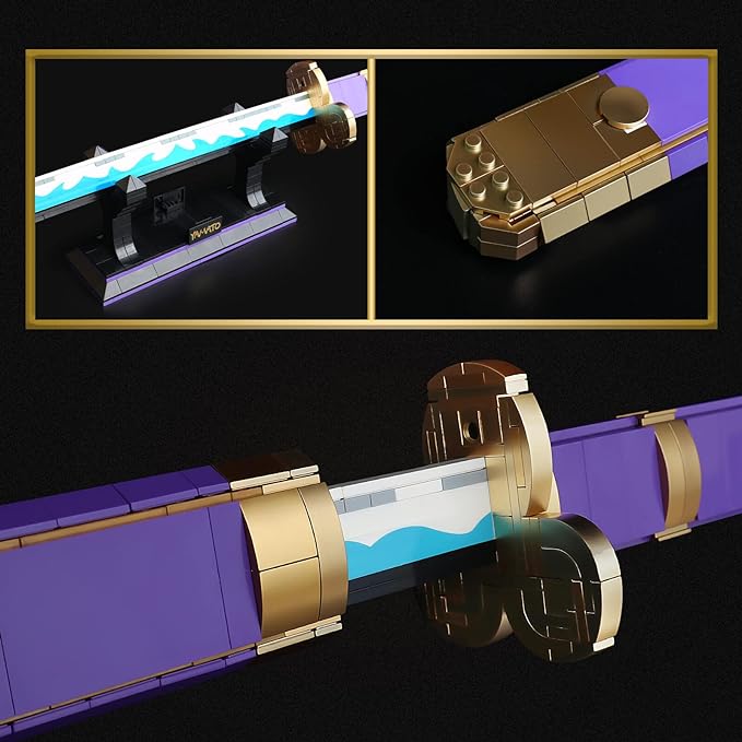 Ensemble de construction d'épées de cosplay d'anime, 936 pièces, une épée Enma Zoro violette de 38,8 pouces avec fourreau et support pour adultes et enfants de 8 ans et plus
