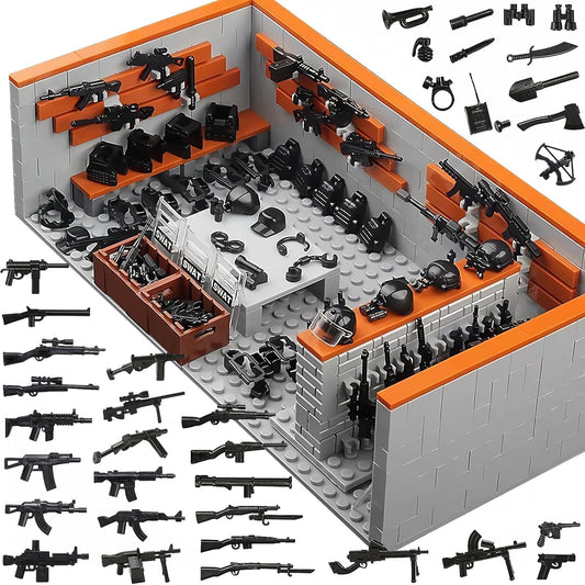 WW2 Battle Brick Army Base Building Set with Weapons Pack, 611 Pieces for Kids 8+