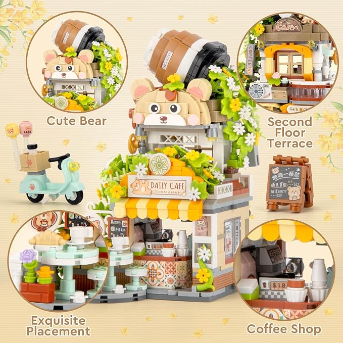 Street View Coffee Shop Mini Building Set, NOT Compatible with Classic Bricks (1077 PCS)