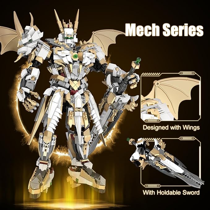 Golden Armor Robot Model Building Kit with Classic Swords (1609 PCS)