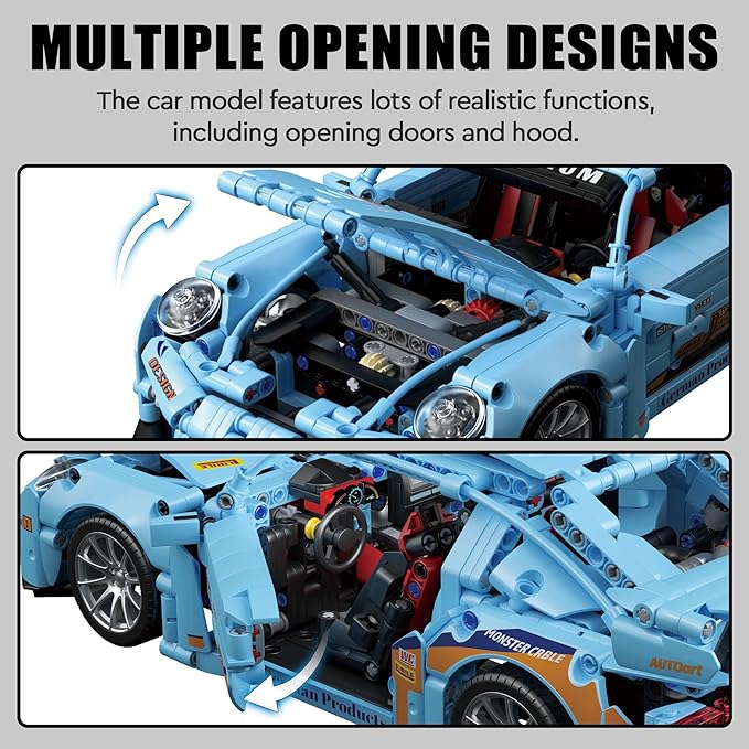 Sports Car Building Kit for Adults,1:14 MOC Racing Car Building Blocks Set (1288 PCS)