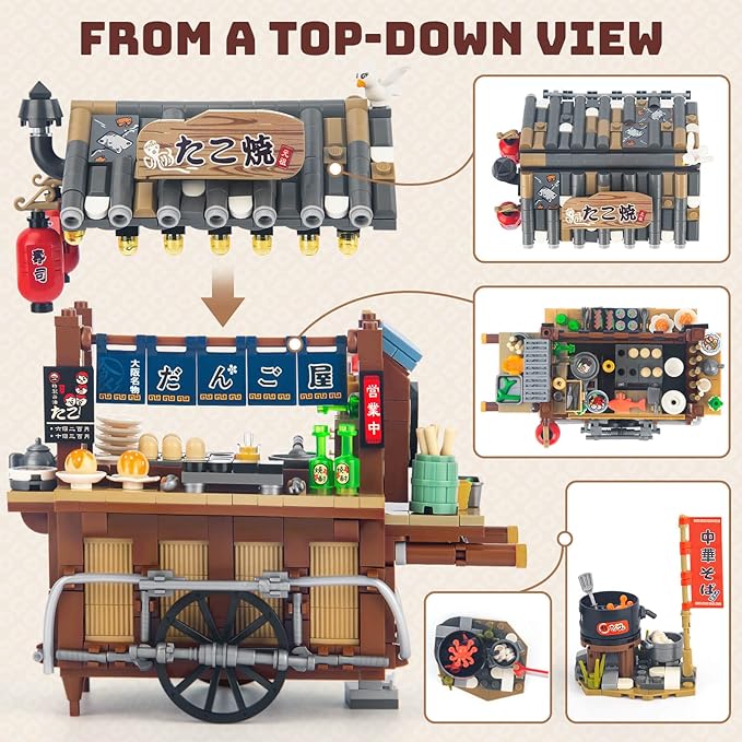 Cute Takoyaki Shop Mini Building Set, NOT Compatible with Classic Bricks (951 PCS)