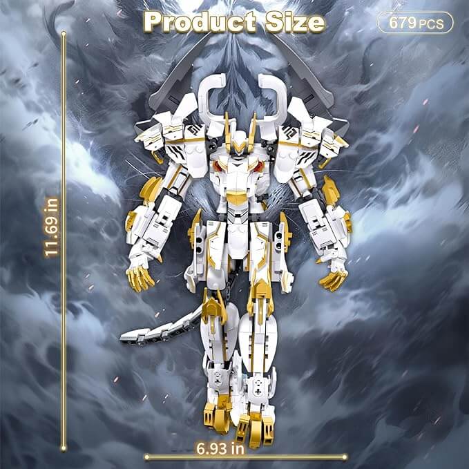 Mech Robot Building Blocks Set, Cool White Tiger Warrior Model Kit with Two-Handed Axes Weapon Toy Playset (679 PCS)