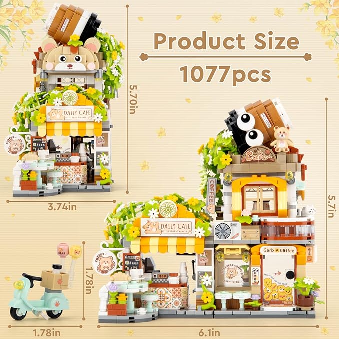 Street View Coffee Shop Mini Building Set, NOT Compatible with Classic Bricks (1077 PCS)