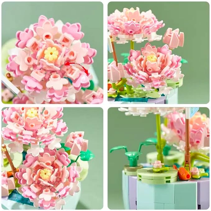 Lotus Flower Building Set, Mini Cute Botanical Collection Flower Bonsai Plant (312 PCS)