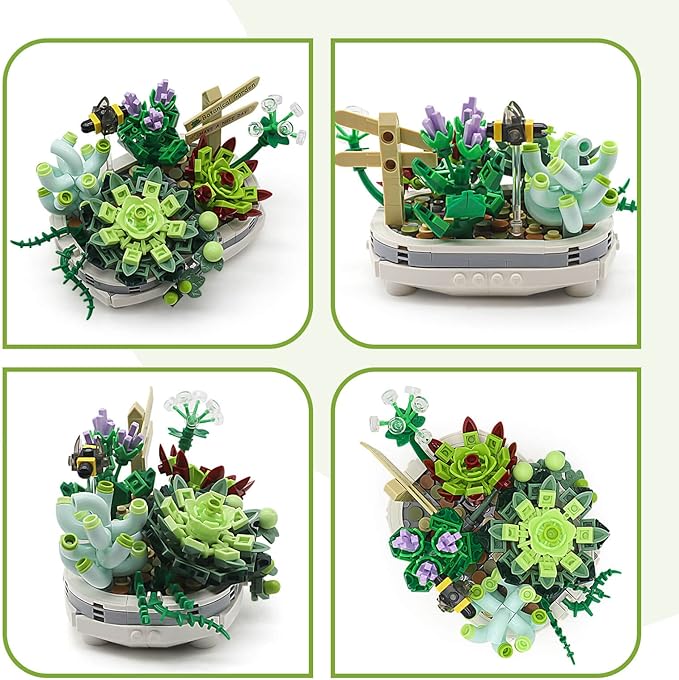 Succulent Bonsai Plant Sets, Mini Bricks Flower Botanical Building Kit (389 PCS)