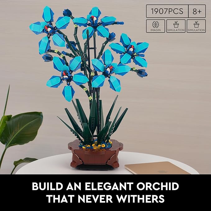 Orchid Flower Building Set, Creative Botanical Collection Decor Toys