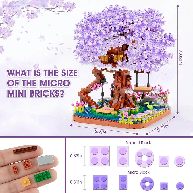 Cherry Blossom Bonsai Tree Micro Building Set,Flowers House Mini Bricks Building Kit (2200 PCS)