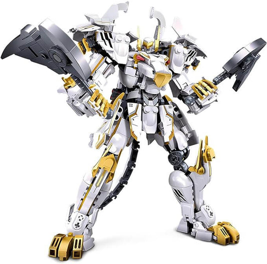 Mech Robot Building Blocks Set, Cool White Tiger Warrior Model Kit with Two-Handed Axes Weapon Toy Playset (679 PCS)