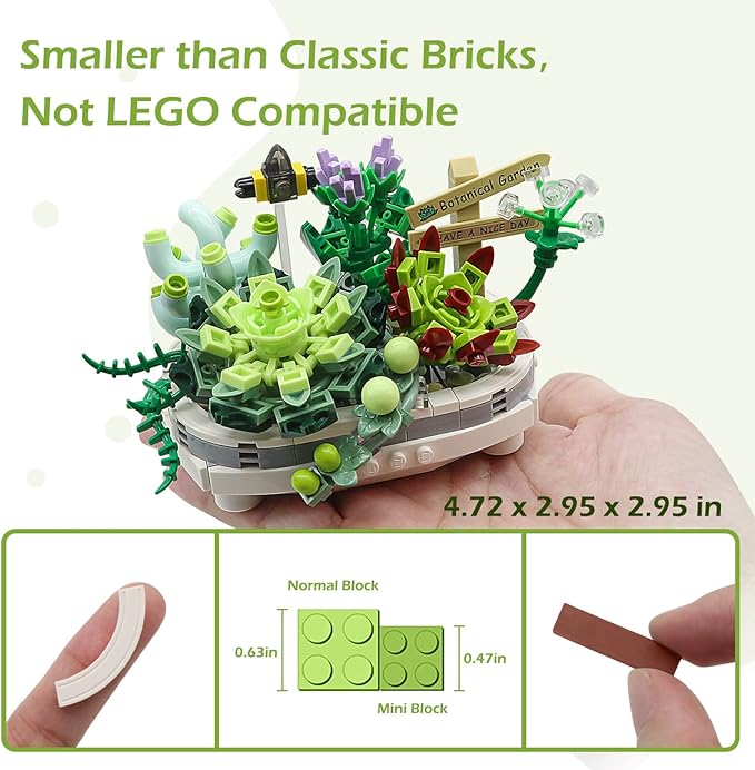 Succulent Bonsai Plant Sets, Mini Bricks Flower Botanical Building Kit (389 PCS)