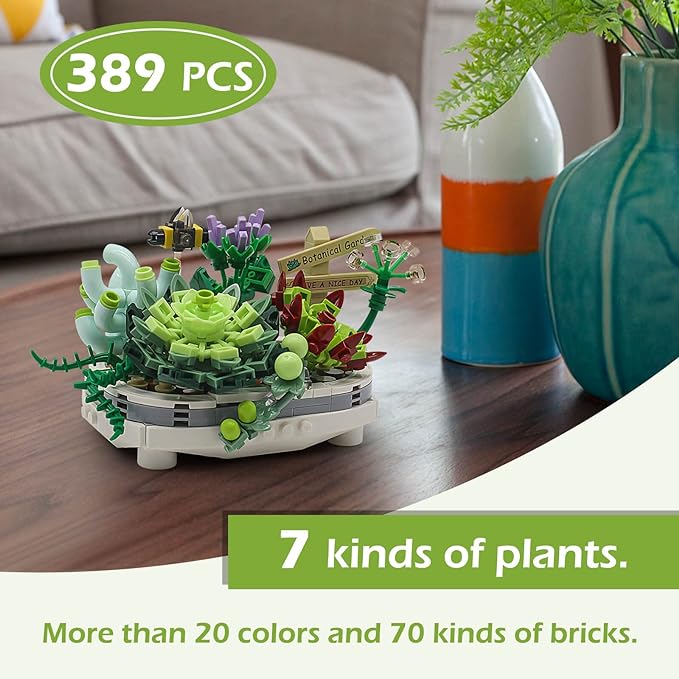 Succulent Bonsai Plant Sets, Mini Bricks Flower Botanical Building Kit (389 PCS)