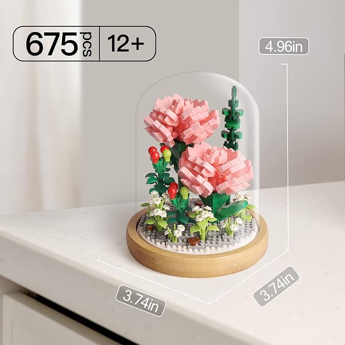 Flower Bouquets Building Sets, Pink Rose Botanical Collection with Display Case (675 PCS)