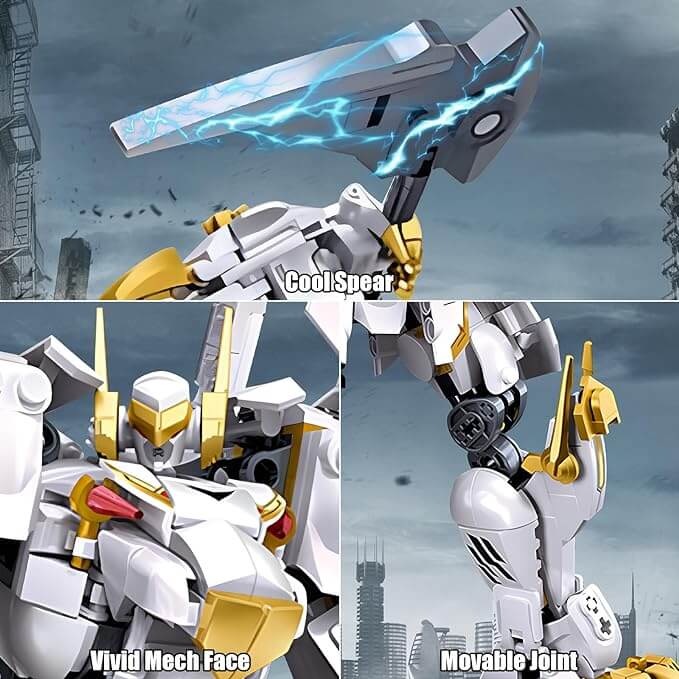 Mech Robot Building Blocks Set, Cool White Tiger Warrior Model Kit with Two-Handed Axes Weapon Toy Playset (679 PCS)