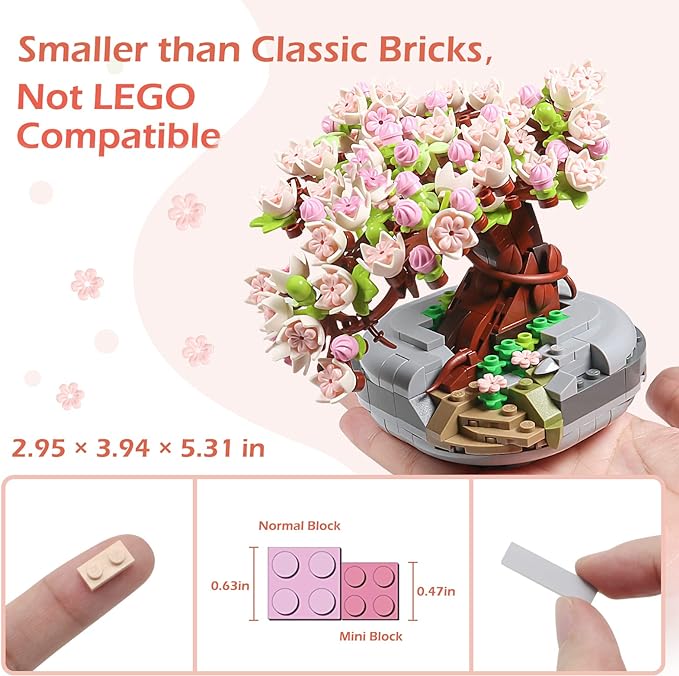 Cherry Blossom Tree Plant Sets, Mini Botanical Collection & Flower Bouquet Building Kit (426 PCS)