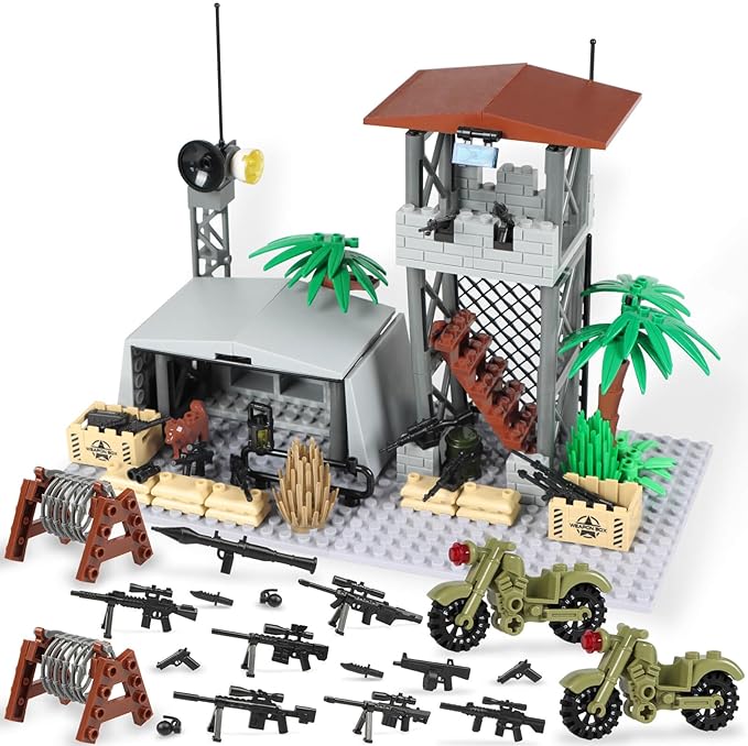 Military Base Building Block Set, WW2 Army Mini War Accessories Kits