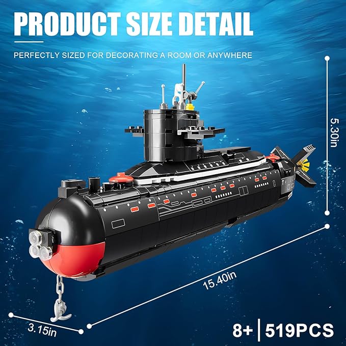 Nuclear Submarine Building Set, WW2 Historical Military Series Submarine Model Set (519 PCS)