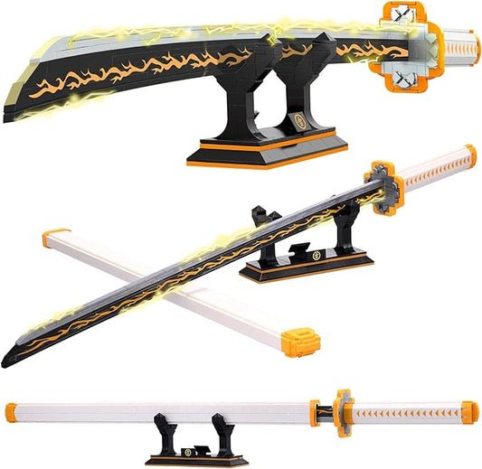 Zenitsu Sword Building Set, 38.8in Demon Slayer Sword Set with Scabbard and Stand (956 PCS)