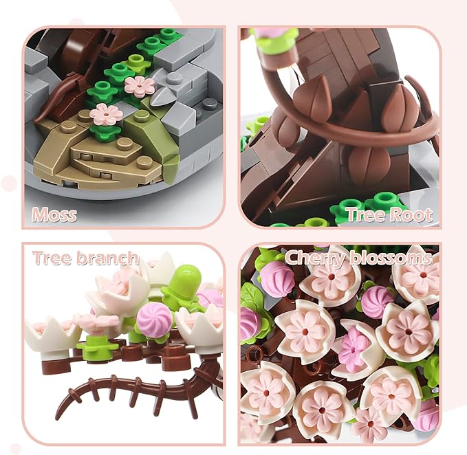 Cherry Blossom Tree Plant Sets, Mini Botanical Collection & Flower Bouquet Building Kit (426 PCS)