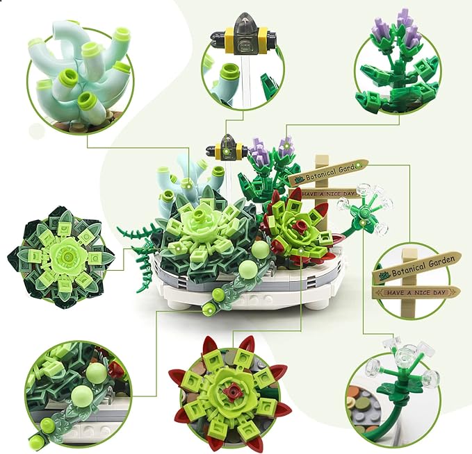 Succulent Bonsai Plant Sets, Mini Bricks Flower Botanical Building Kit (389 PCS)