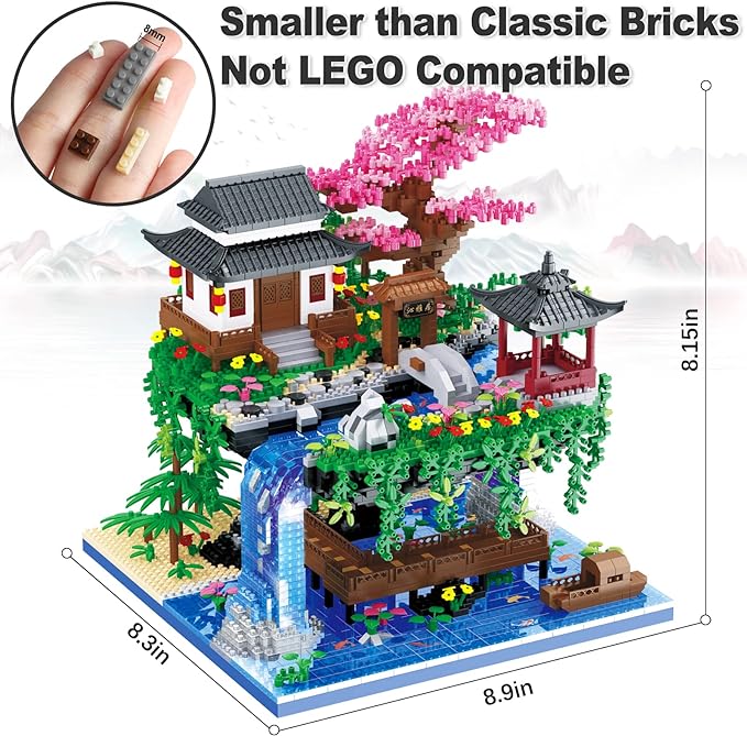 Cherry Blossom Bonsai Tree Building Set, Architecture of Peach Blossom Pond Building Set (3320 PCS)