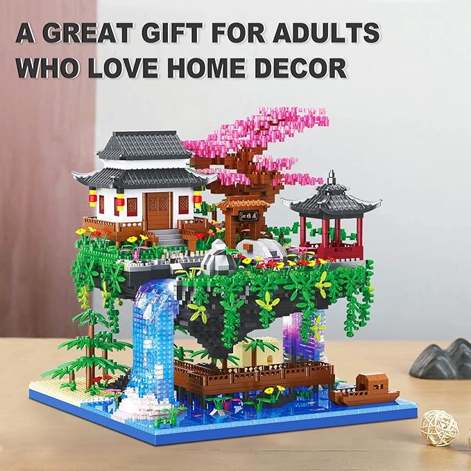 Cherry Blossom Bonsai Tree Building Set, Architecture of Peach Blossom Pond Building Set (3320 PCS)