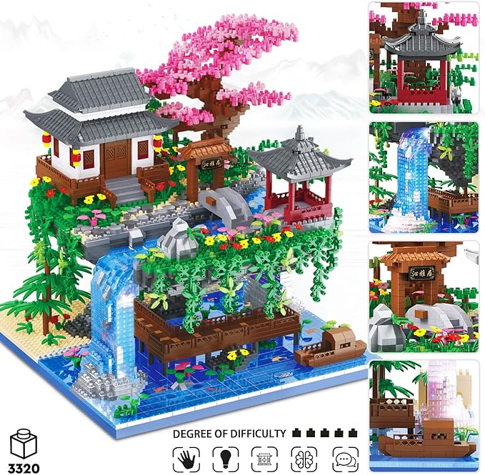 Cherry Blossom Bonsai Tree Building Set, Architecture of Peach Blossom Pond Building Set (3320 PCS)