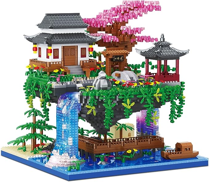 Cherry Blossom Bonsai Tree Building Set, Architecture of Peach Blossom Pond Building Set (3320 PCS)