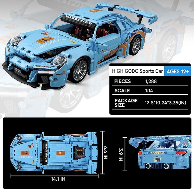 Sports Car Building Kit for Adults，1:14 MOC Racing Car Building Blocks Set (1288 PCS)