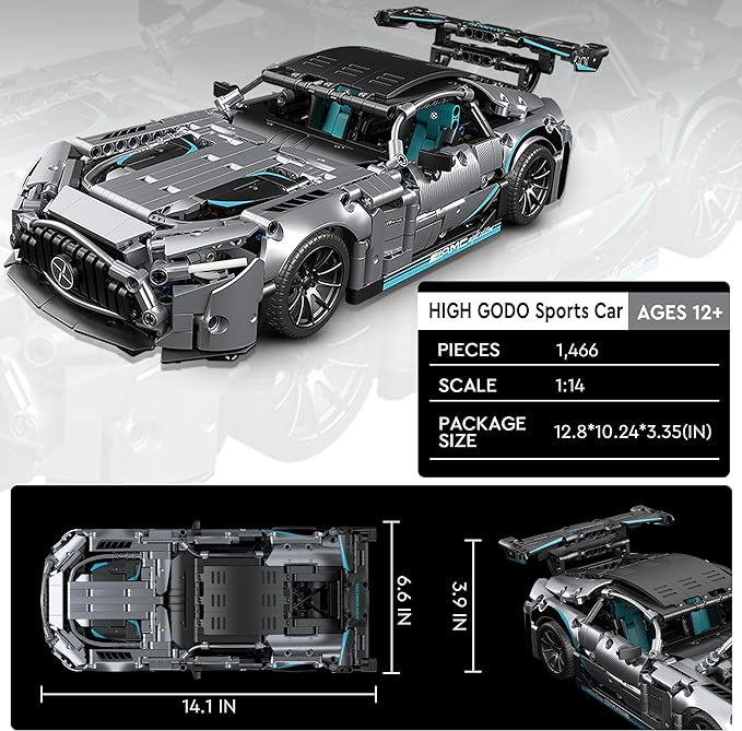 Racing Car Building Kit for Adults,1:14 MOC Super Sports Car Building Blocks Sets (1466 PCS)